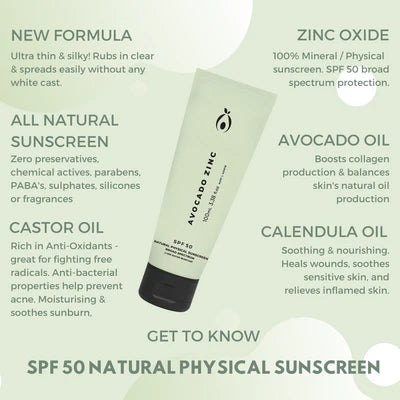 Avocado Zinc - SPF 50 NATURAL PHYSICAL SUNSCREEN